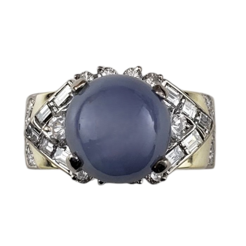 14K Yellow Gold Blue Star Sapphire & Diamond Ring Size 6.5  #21211